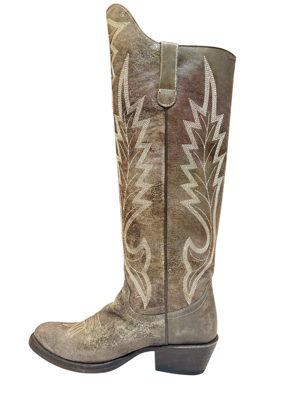 Stetson Knee High Tall Western Cowgirl Boots Zipper Leather Size 10 Taupe Purple